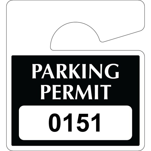 Lustre-Cal Heavy Duty Hanging Parking Permit Black 3in x 2.75in 55mil Plastic Serialized 151-200, 50PK 253812551K0151 - main